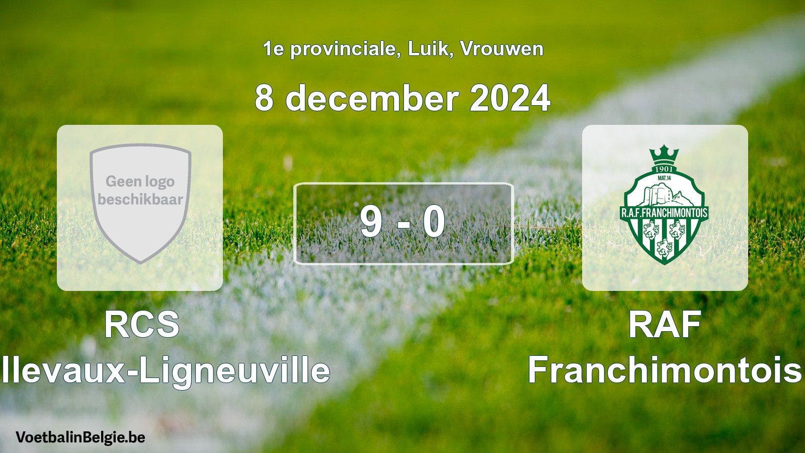 Gespeelde wedstrijd vrouwenvoetbal: RCS Bellevaux-Ligneuville - RAF Franchimontois 9 - 0 (8 december 2024)