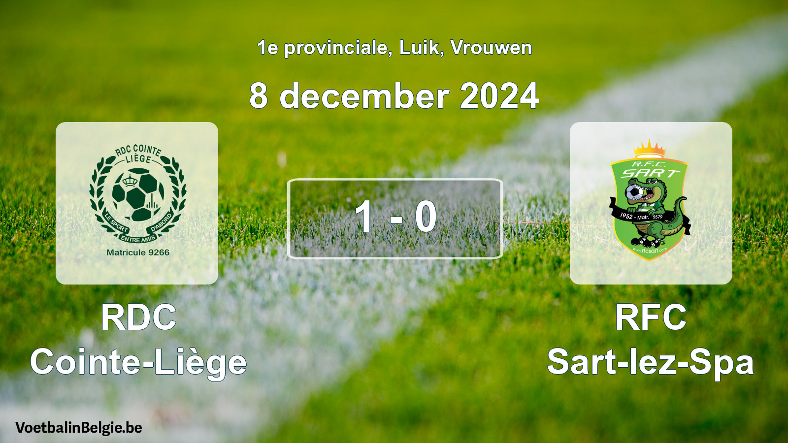 Gespeelde wedstrijd vrouwenvoetbal: RDC Cointe-Liège - RFC Sart-lez-Spa 1 - 0 (8 december 2024)