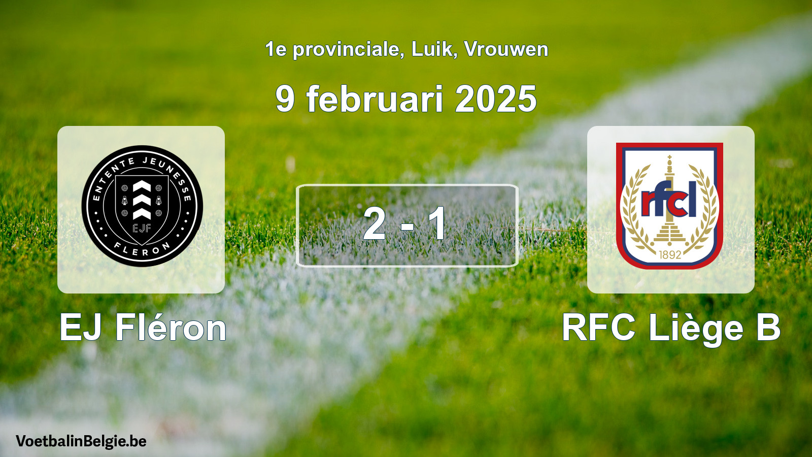 Gespeelde wedstrijd vrouwenvoetbal: EJ Fléron - RFC Liège B 2 - 1 (9 februari 2025)