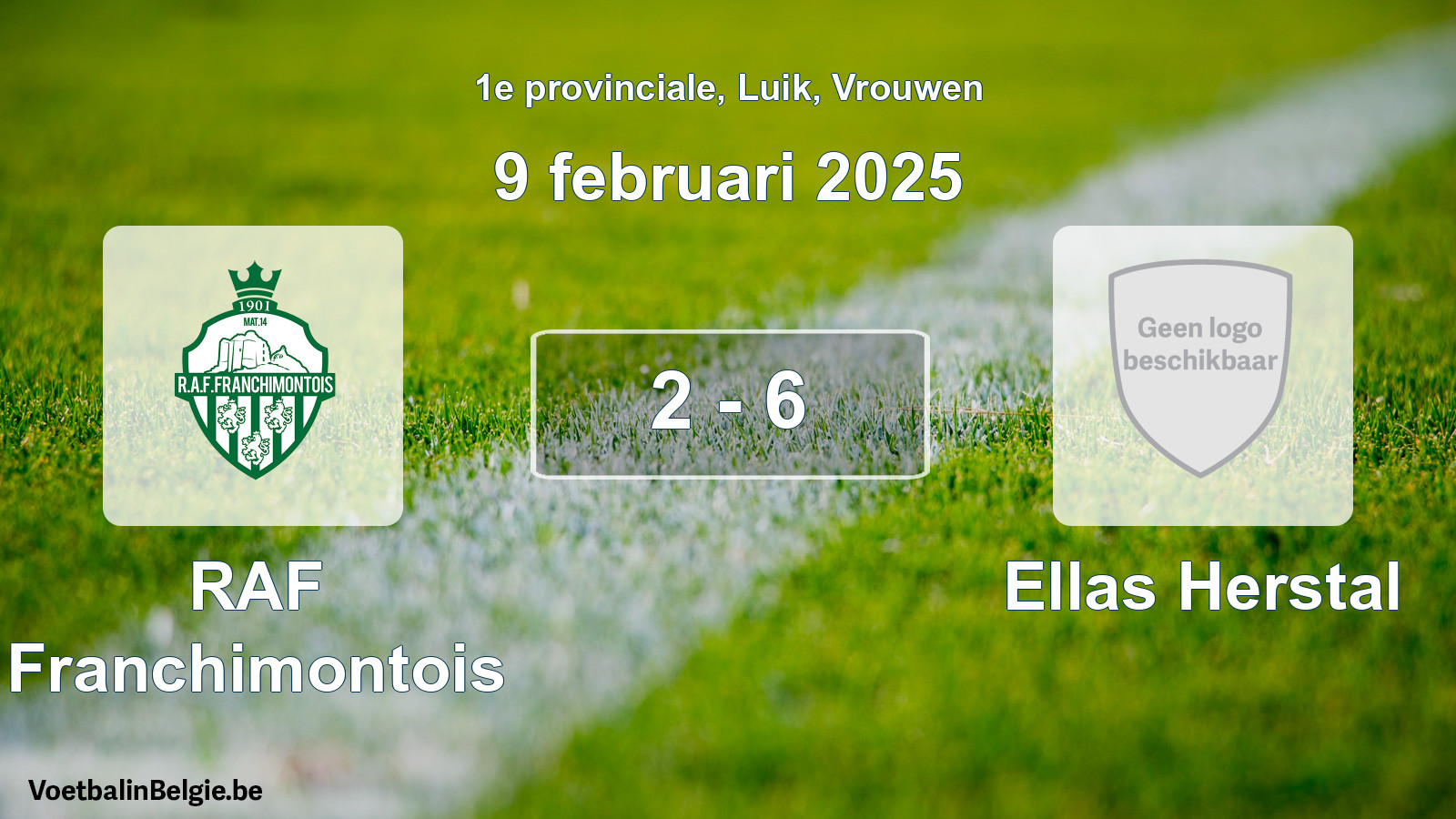 Gespeelde wedstrijd vrouwenvoetbal: RAF Franchimontois - Ellas Herstal 2 - 6 (9 februari 2025)