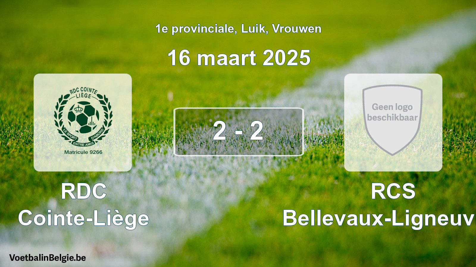 Gespeelde wedstrijd vrouwenvoetbal: RDC Cointe-Liège - RCS Bellevaux-Ligneuville 2 - 2 (16 maart 2025)