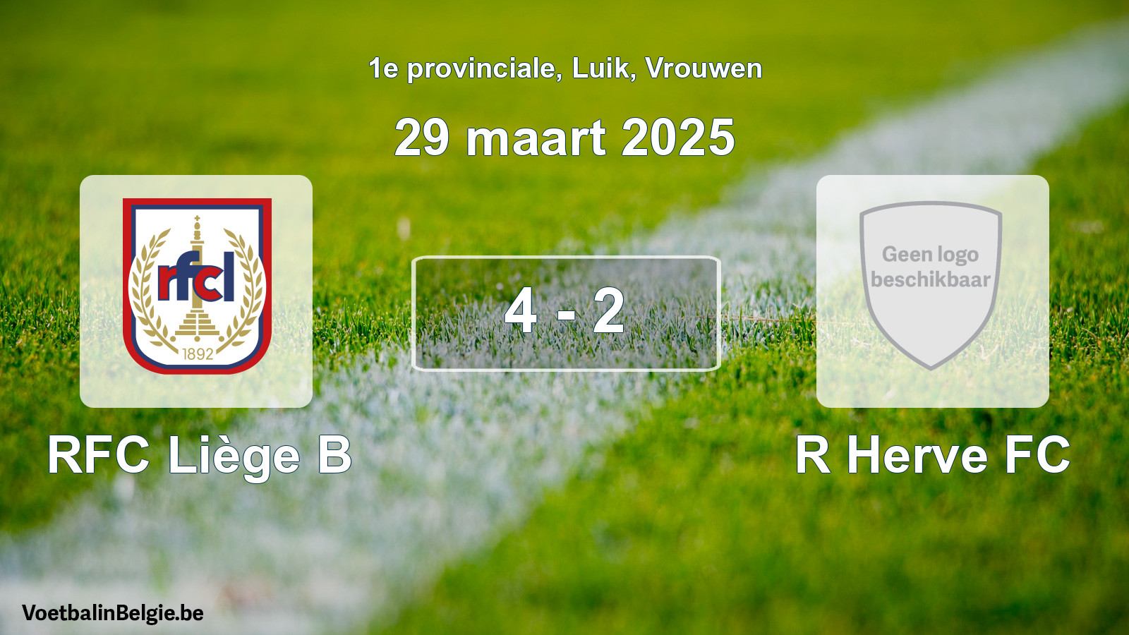 Gespeelde wedstrijd vrouwenvoetbal: RFC Liège B - R Herve FC 4 - 2 (29 maart 2025)