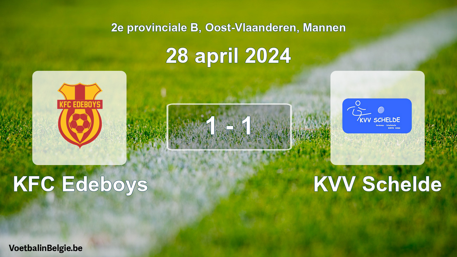 Gespeelde wedstrijd mannenvoetbal: KFC Edeboys - KVV Schelde 1 - 1 (28 april 2024)