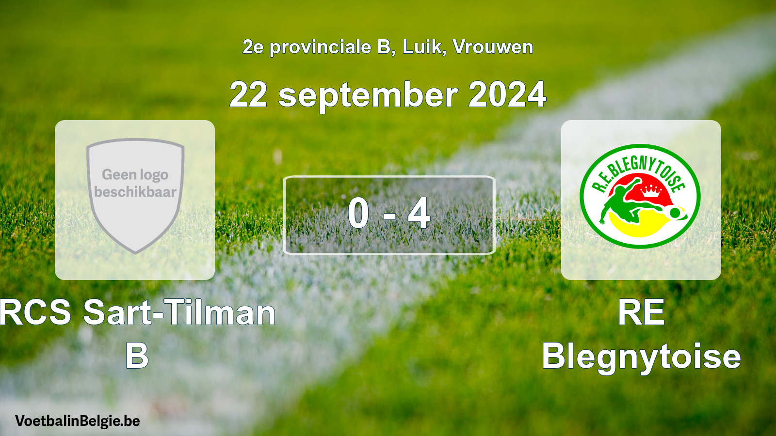Gespeelde wedstrijd vrouwenvoetbal: RCS Sart-Tilman B - RE Blegnytoise 0 - 4 (22 september 2024)