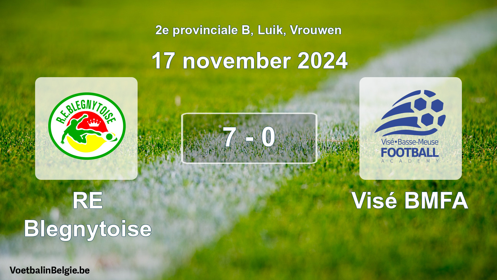 Played match women football: RE Blegnytoise - Visé BMFA 7 - 0 (17 November 2024)