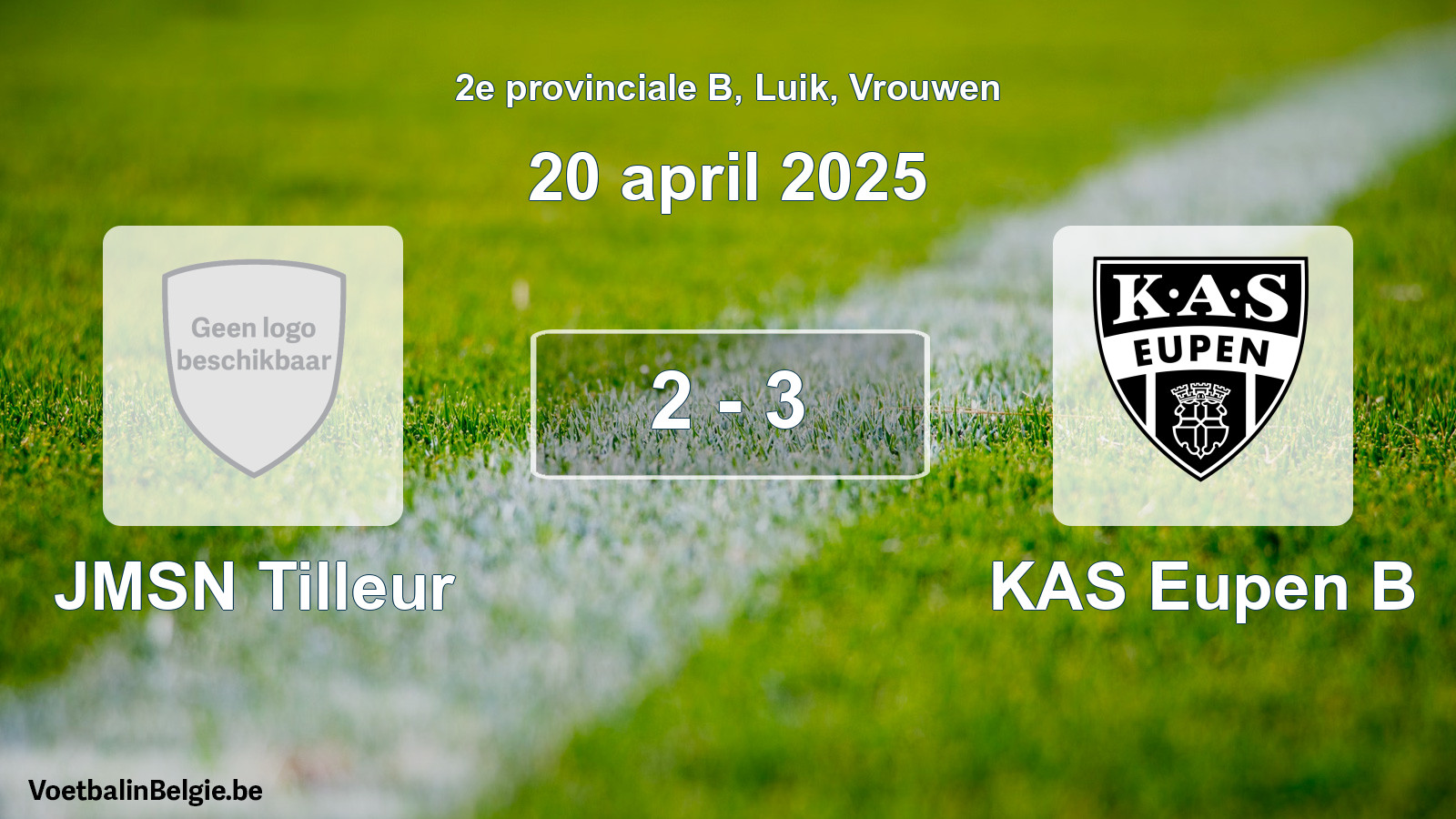 Gespeelde wedstrijd vrouwenvoetbal: JMSN Tilleur - KAS Eupen B 2 - 3 (20 april 2025)