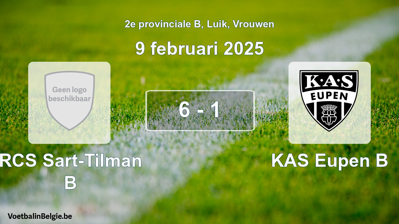Gespeelde wedstrijd vrouwenvoetbal: RCS Sart-Tilman B - KAS Eupen B 6 - 1 (9 februari 2025)