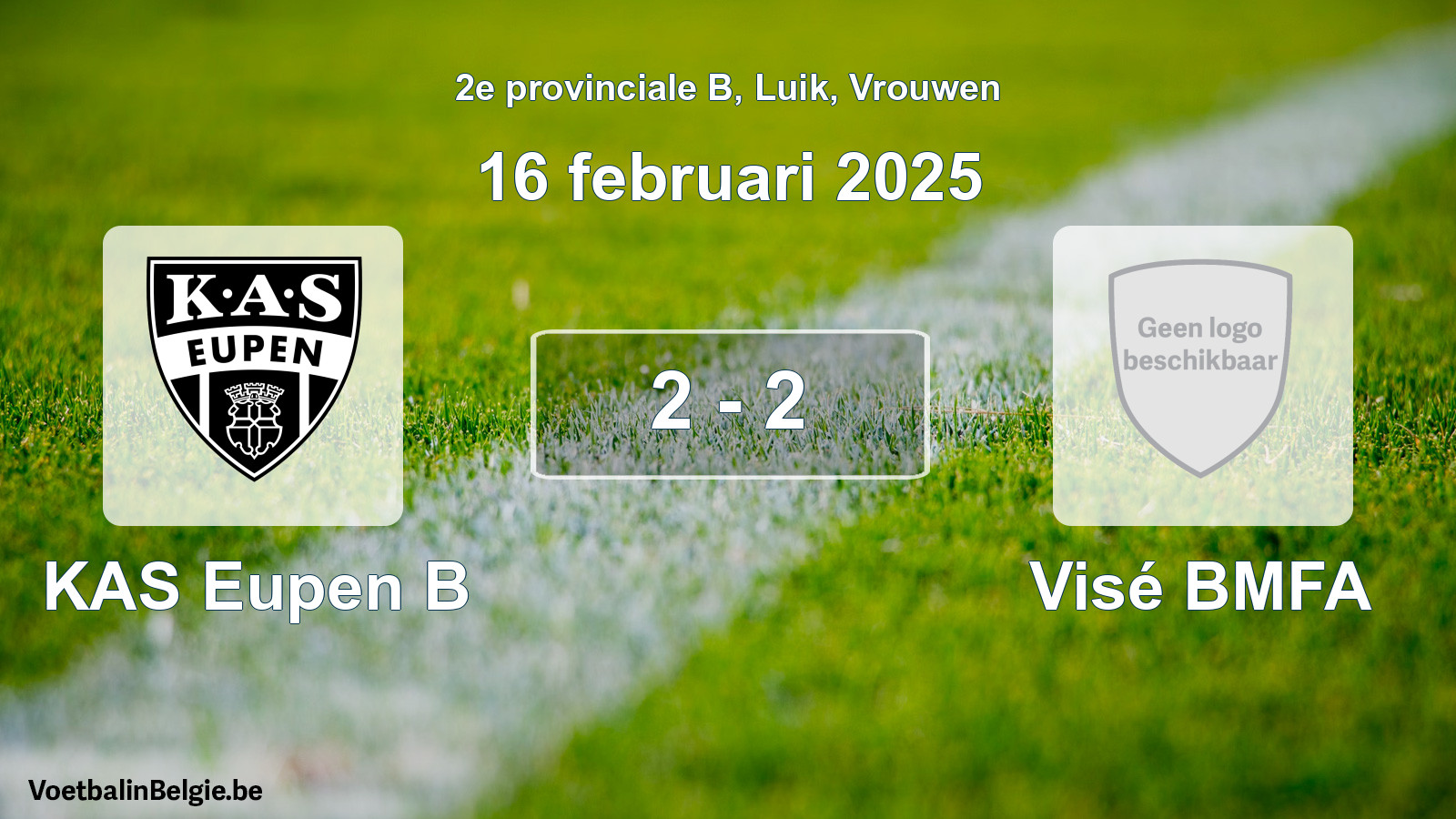Gespeelde wedstrijd vrouwenvoetbal: KAS Eupen B - Visé BMFA 2 - 2 (16 februari 2025)