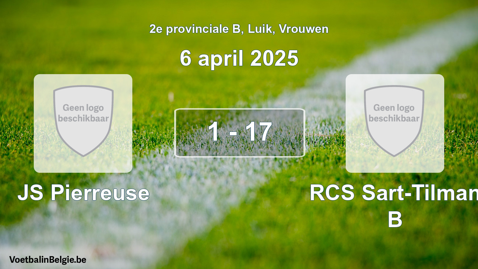 Gespeelde wedstrijd vrouwenvoetbal: JS Pierreuse - RCS Sart-Tilman B 1 - 17 (6 april 2025)