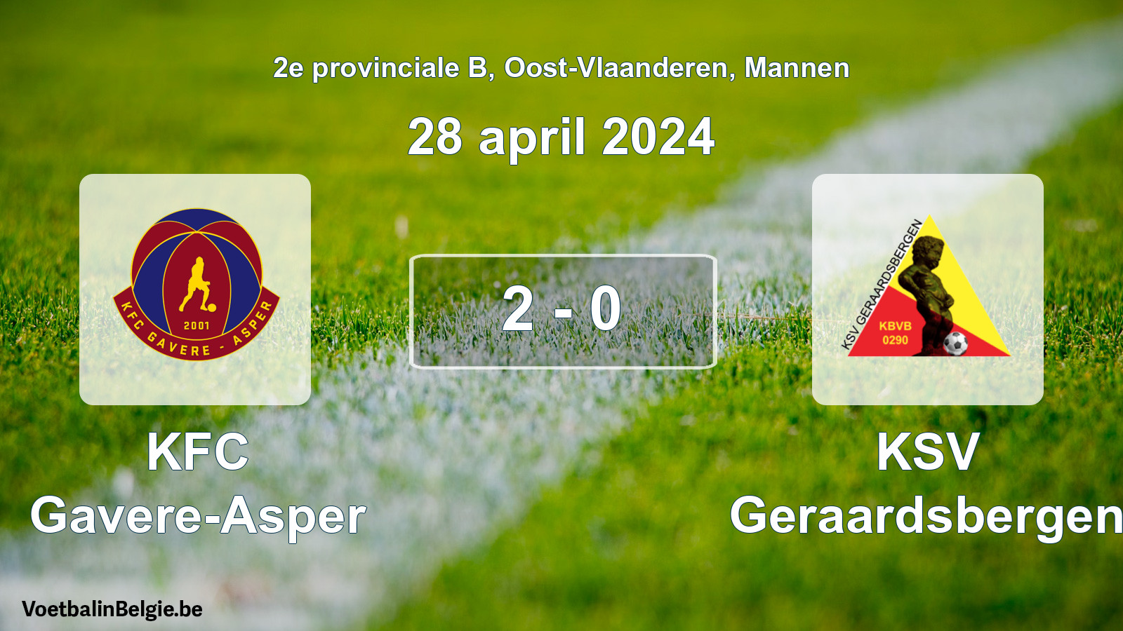 Gespeelde wedstrijd mannenvoetbal: KFC Gavere-Asper - KSV Geraardsbergen 2 - 0 (28 april 2024)