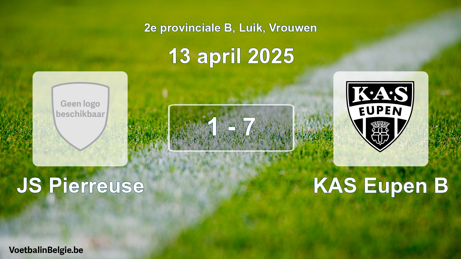 Gespeelde wedstrijd vrouwenvoetbal: JS Pierreuse - KAS Eupen B 1 - 7 (13 april 2025)