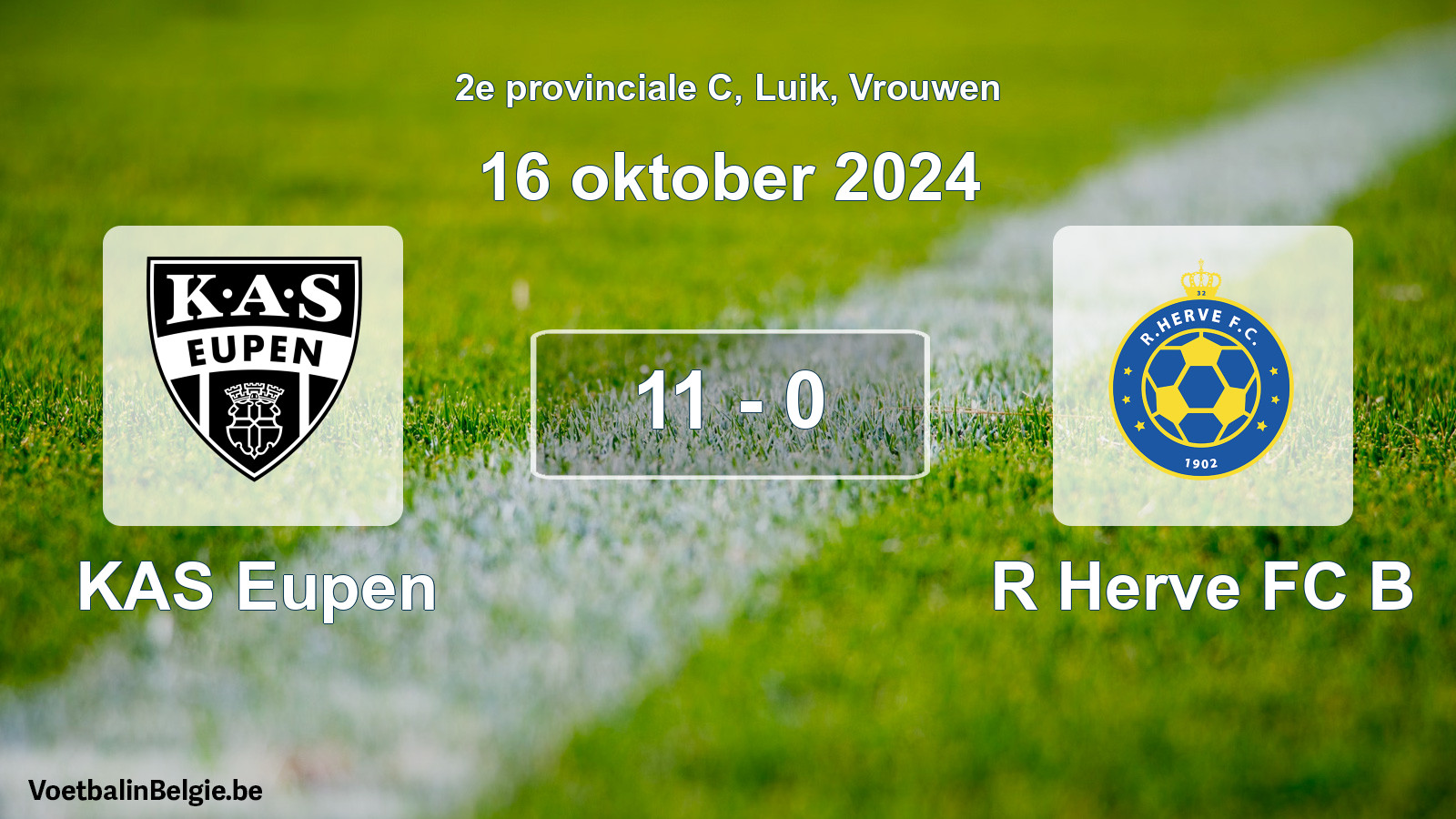 Gespeelde wedstrijd vrouwenvoetbal: KAS Eupen - R Herve FC B 11 - 0 (16 oktober 2024)