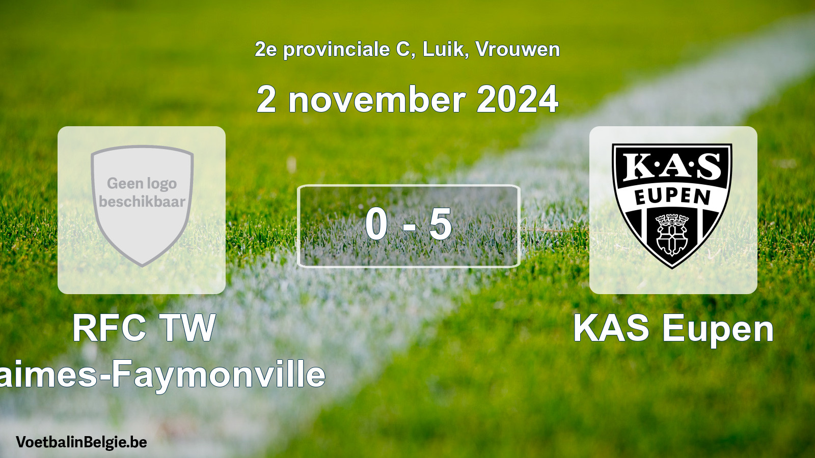 Gespeelde wedstrijd vrouwenvoetbal: RFC TW Waimes-Faymonville - KAS Eupen 0 - 5 (2 november 2024)