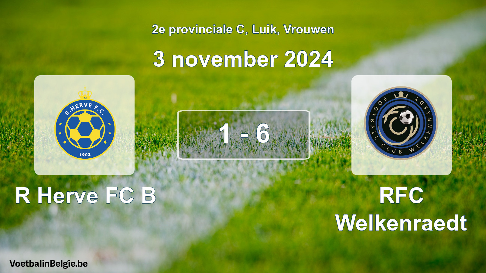 Gespeelde wedstrijd vrouwenvoetbal: R Herve FC B - RFC Welkenraedt 1 - 6 (3 november 2024)