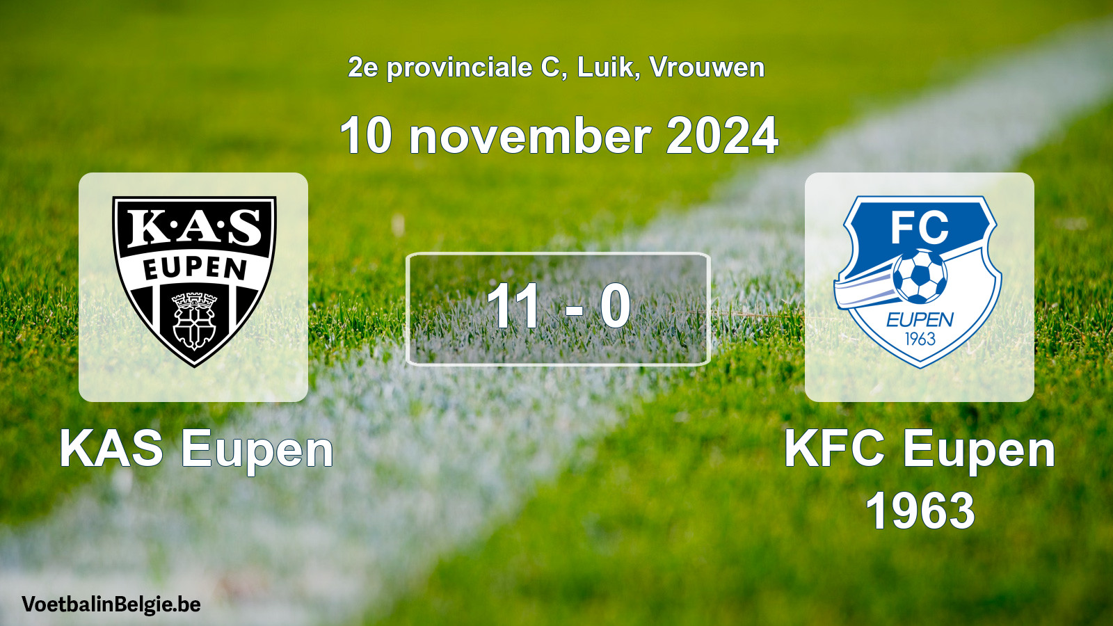 Gespeelde wedstrijd vrouwenvoetbal: KAS Eupen - KFC Eupen 1963 11 - 0 (10 november 2024)