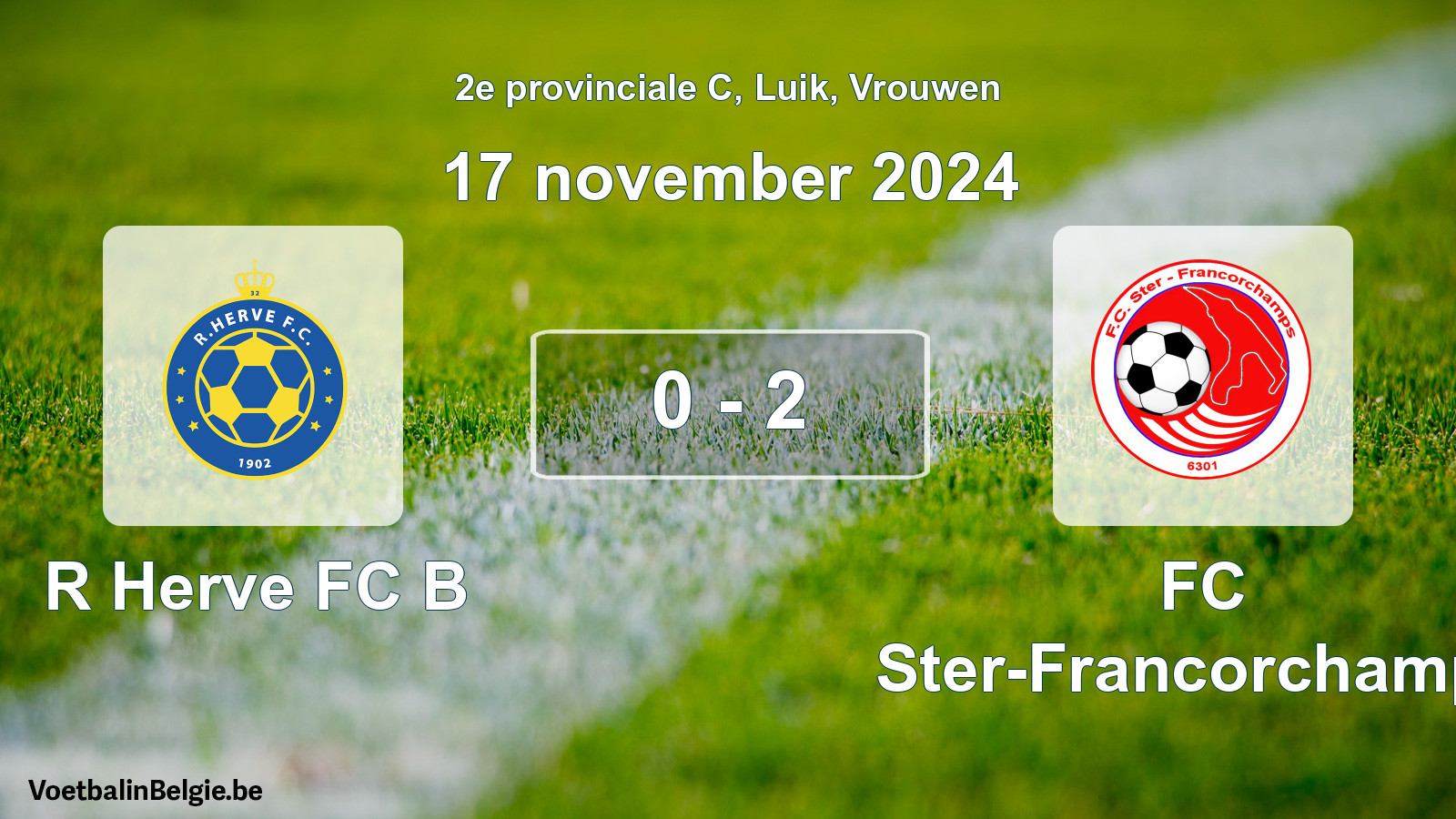 Gespeelde wedstrijd vrouwenvoetbal: R Herve FC B - FC Ster-Francorchamps 0 - 2 (17 november 2024)
