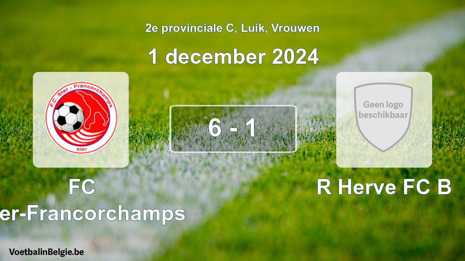 Gespeelde wedstrijd vrouwenvoetbal: FC Ster-Francorchamps - R Herve FC B 6 - 1 (1 december 2024)