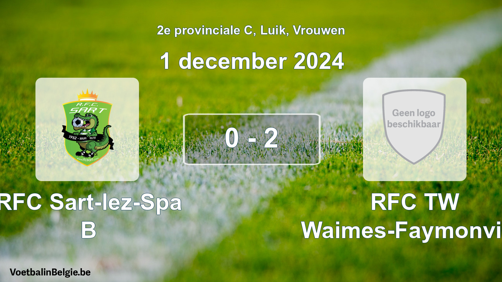 Gespeelde wedstrijd vrouwenvoetbal: RFC Sart-lez-Spa B - RFC TW Waimes-Faymonville 0 - 2 (1 december 2024)