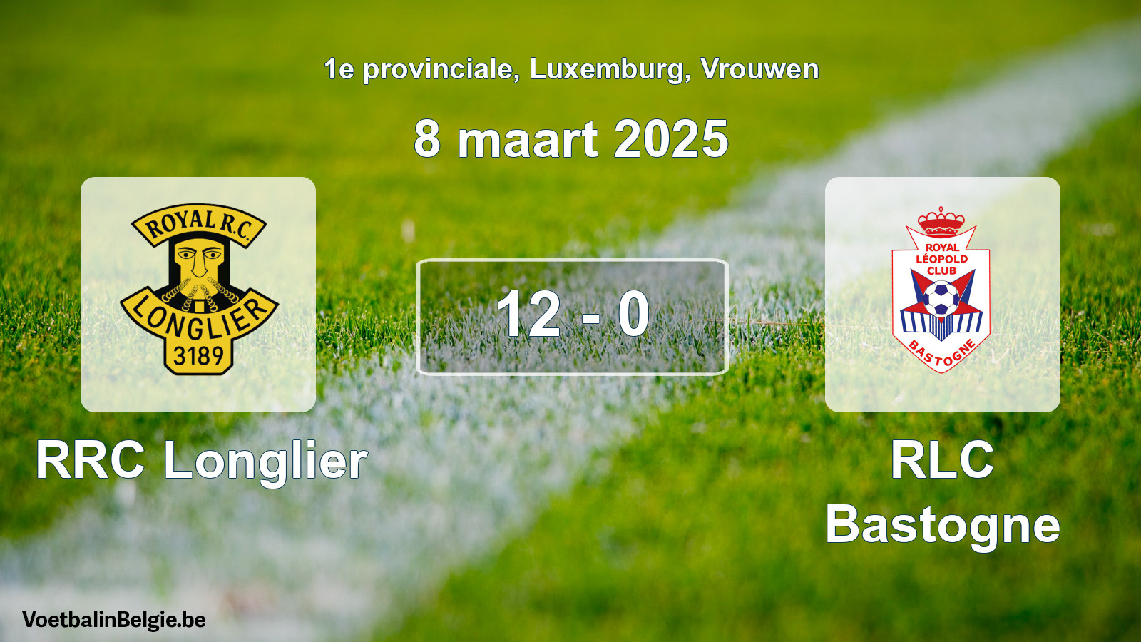 Gespeelde wedstrijd vrouwenvoetbal: RRC Longlier - RLC Bastogne 12 - 0 (8 maart 2025)