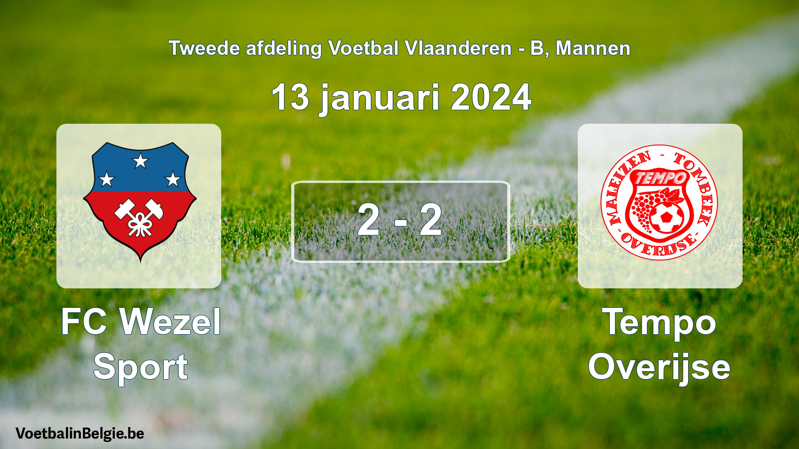 Gespeelde wedstrijd mannenvoetbal: FC Wezel Sport - Tempo Overijse 2 - 2 (13 januari 2024)