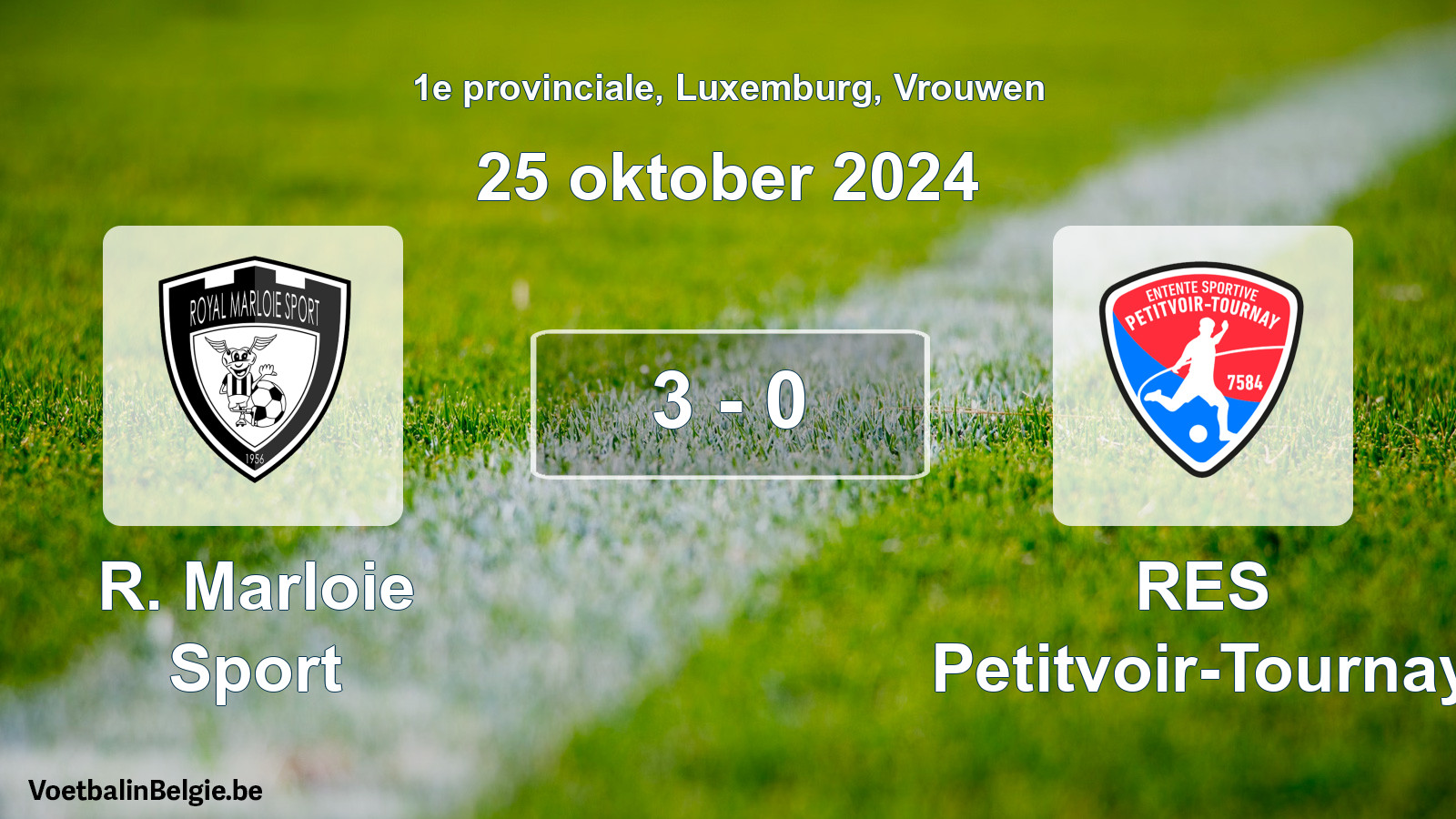 Gespeelde wedstrijd vrouwenvoetbal: R. Marloie Sport - RES Petitvoir-Tournay 3 - 0 (25 oktober 2024)