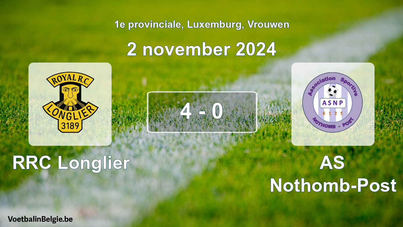 Gespeelde wedstrijd vrouwenvoetbal: RRC Longlier - AS Nothomb-Post 4 - 0 (2 november 2024)