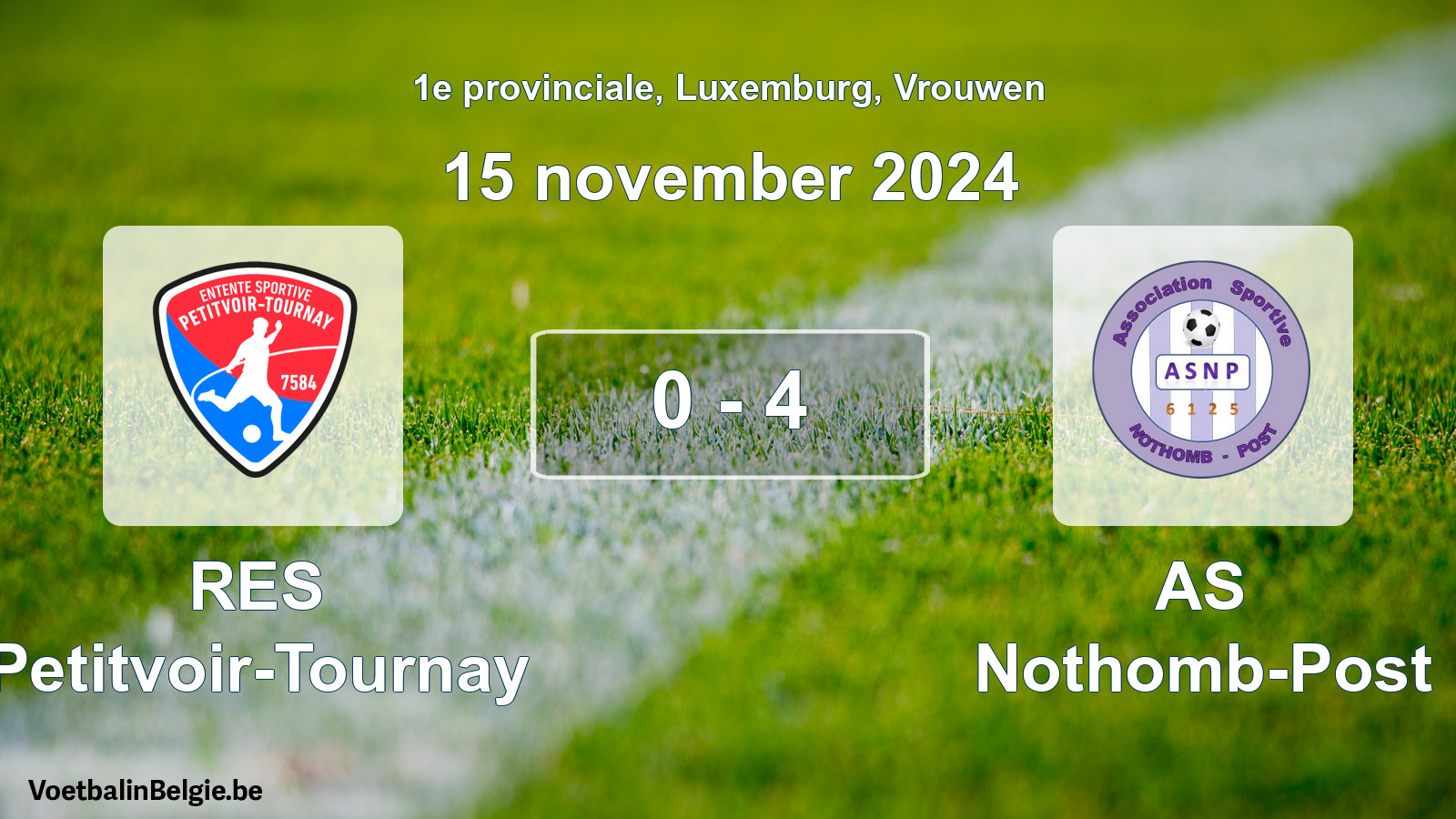 Gespeelde wedstrijd vrouwenvoetbal: RES Petitvoir-Tournay - AS Nothomb-Post 0 - 4 (15 november 2024)