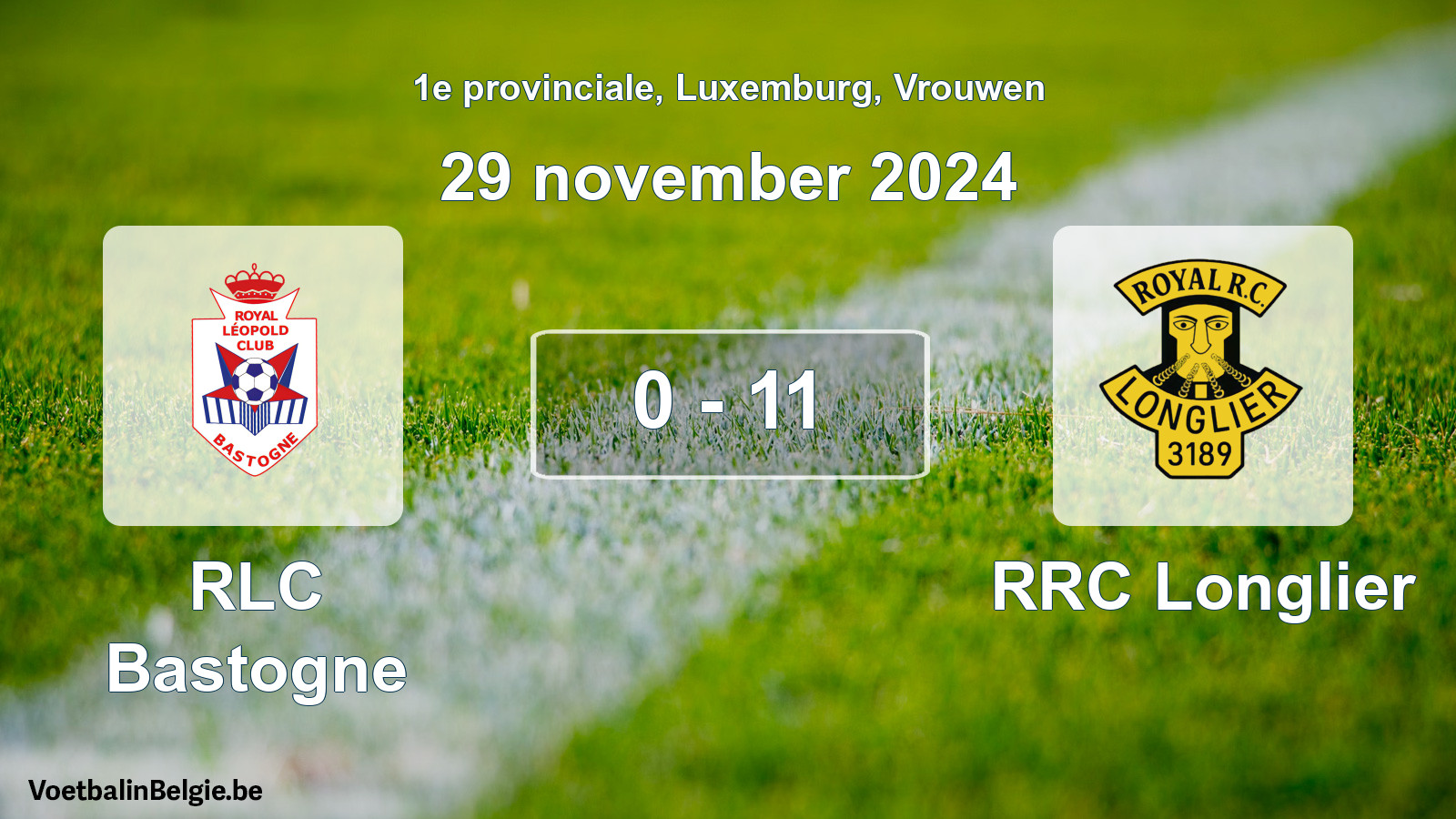 Gespeelde wedstrijd vrouwenvoetbal: RLC Bastogne - RRC Longlier 0 - 11 (29 november 2024)