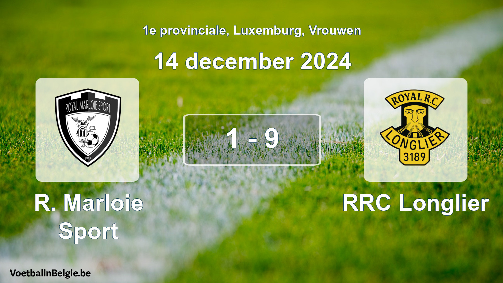 Gespeelde wedstrijd vrouwenvoetbal: R. Marloie Sport - RRC Longlier 1 - 9 (14 december 2024)