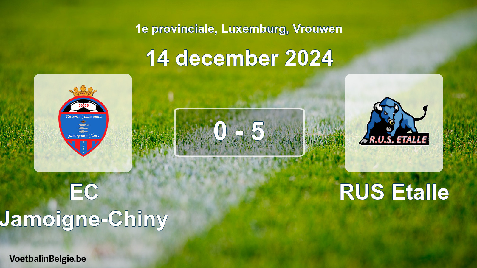 Gespeelde wedstrijd vrouwenvoetbal: EC Jamoigne-Chiny - RUS Etalle 0 - 5 (14 december 2024)