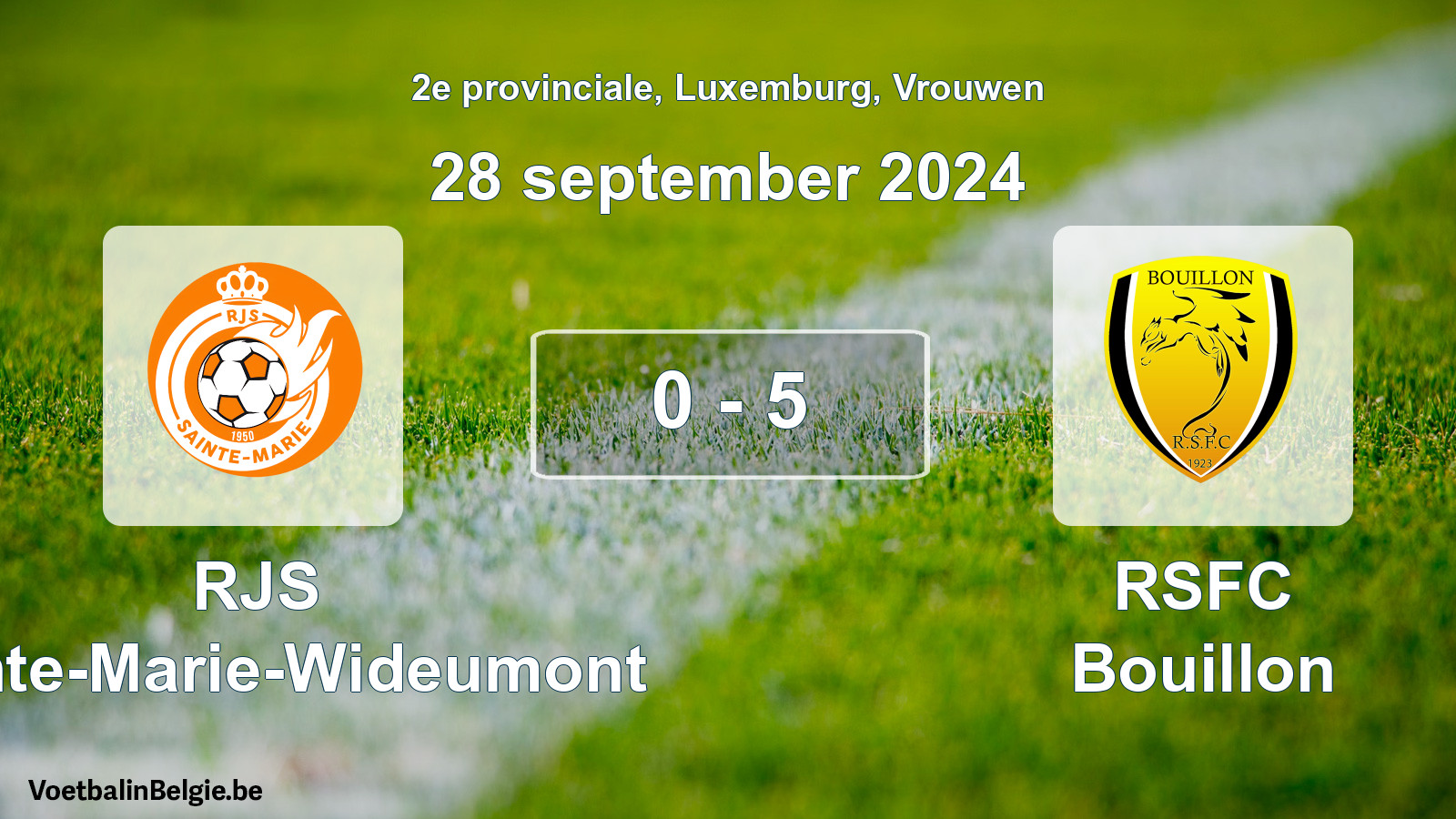 Gespeelde wedstrijd vrouwenvoetbal: RJS Sainte-Marie-Wideumont - RSFC Bouillon 0 - 5 (28 september 2024)