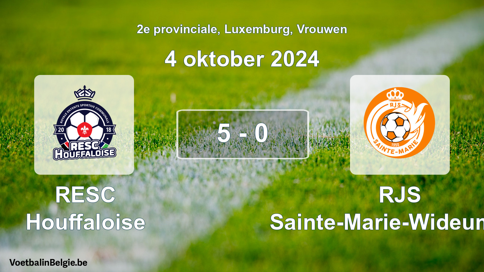 Gespeelde wedstrijd vrouwenvoetbal: RESC Houffaloise - RJS Sainte-Marie-Wideumont 5 - 0 (4 oktober 2024)