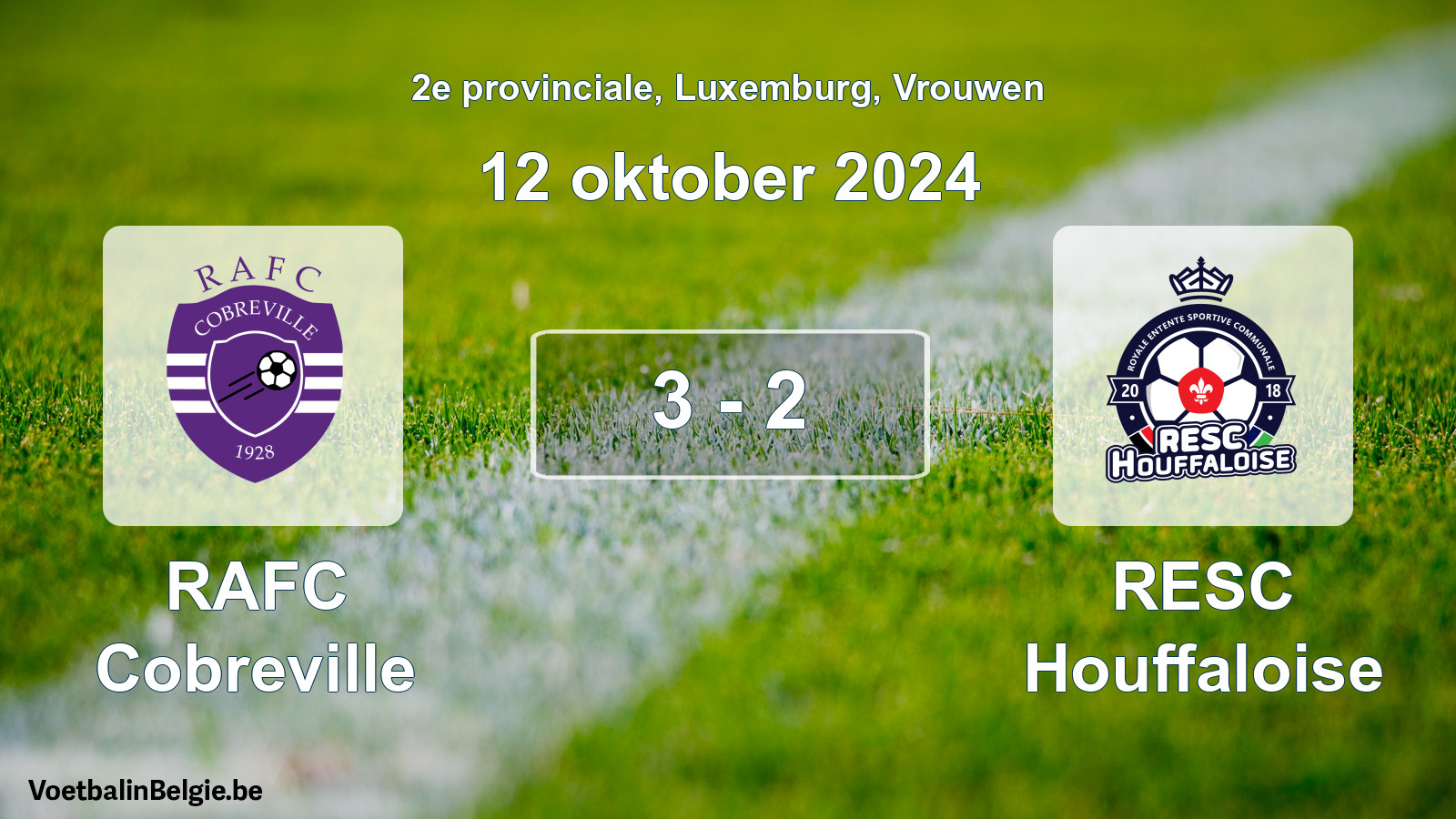 Gespeelde wedstrijd vrouwenvoetbal: RAFC Cobreville - RESC Houffaloise 3 - 2 (12 oktober 2024)