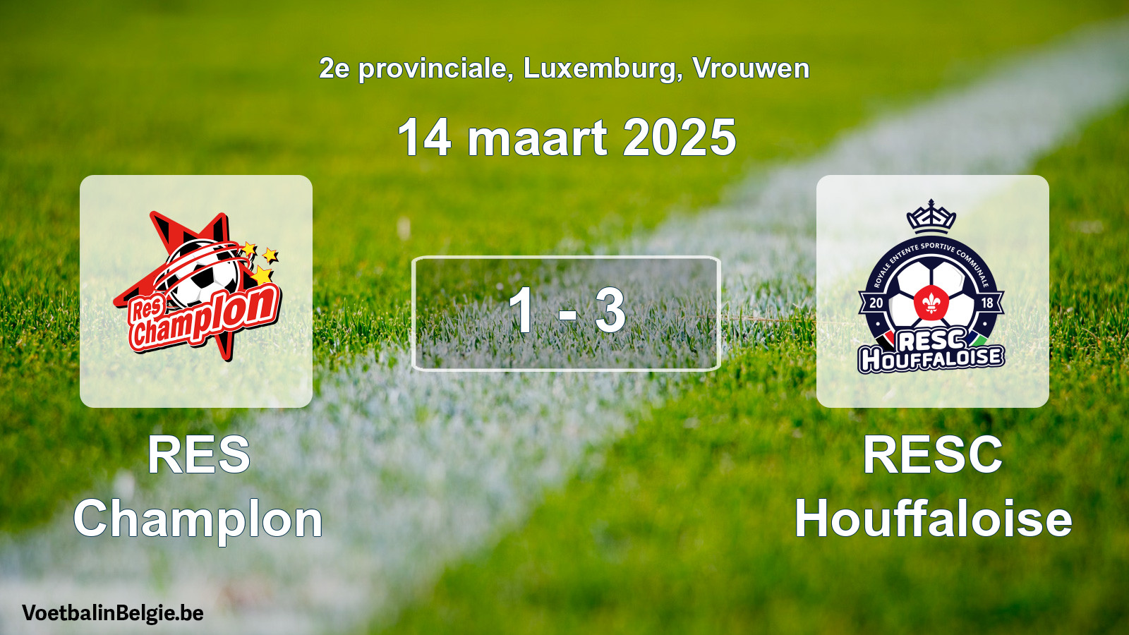 Gespeelde wedstrijd vrouwenvoetbal: RES Champlon - RESC Houffaloise 1 - 3 (14 maart 2025)