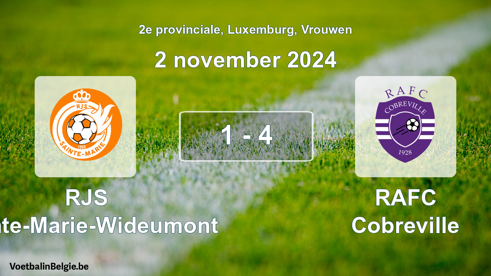 Gespeelde wedstrijd vrouwenvoetbal: RJS Sainte-Marie-Wideumont - RAFC Cobreville 1 - 4 (2 november 2024)