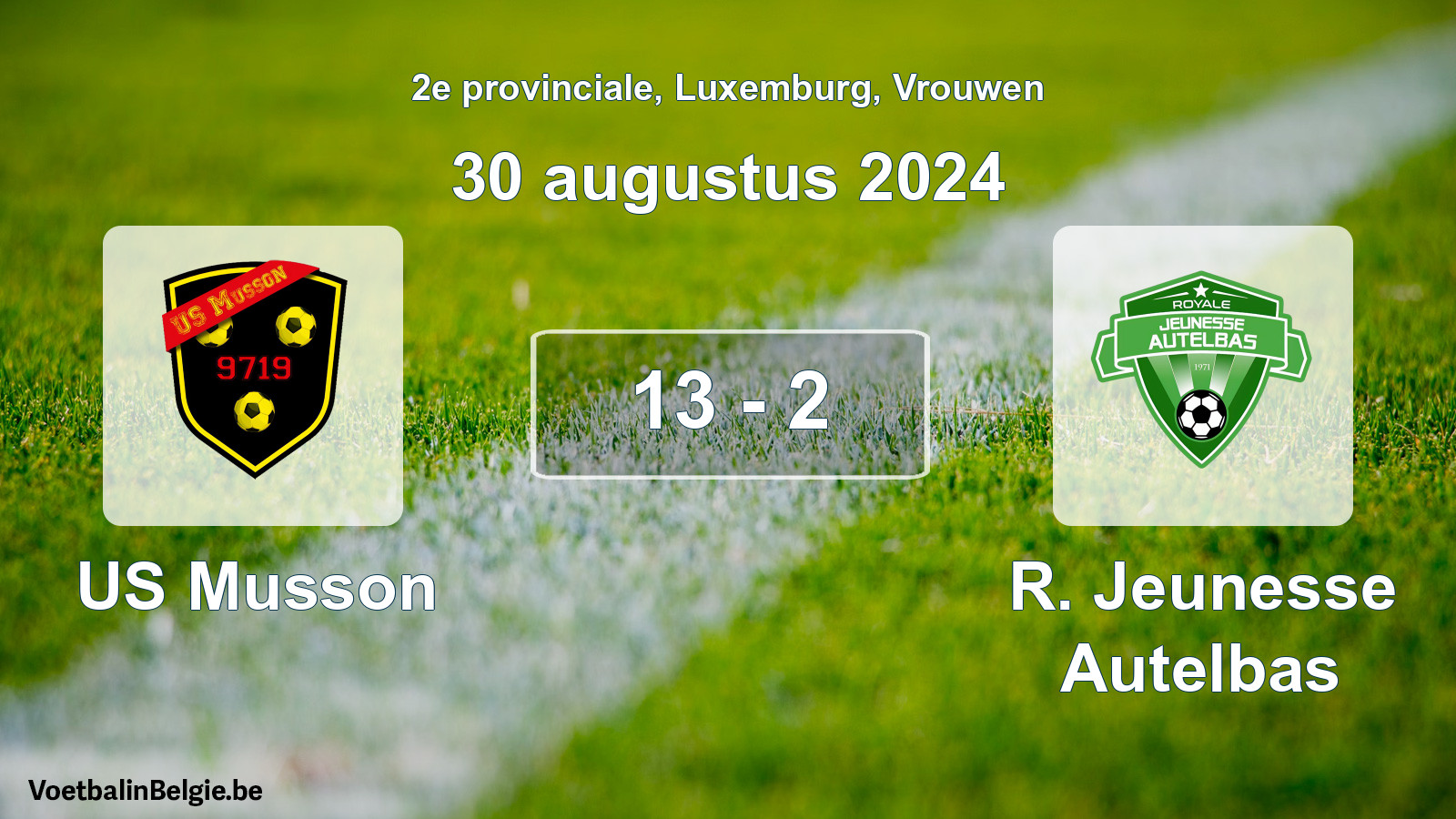 Gespeelde wedstrijd vrouwenvoetbal: US Musson - R. Jeunesse Autelbas 13 - 2 (30 augustus 2024)