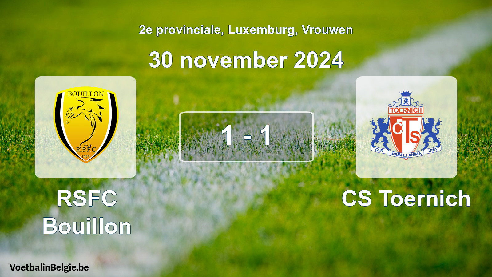 Gespeelde wedstrijd vrouwenvoetbal: RSFC Bouillon - CS Toernich 1 - 1 (30 november 2024)