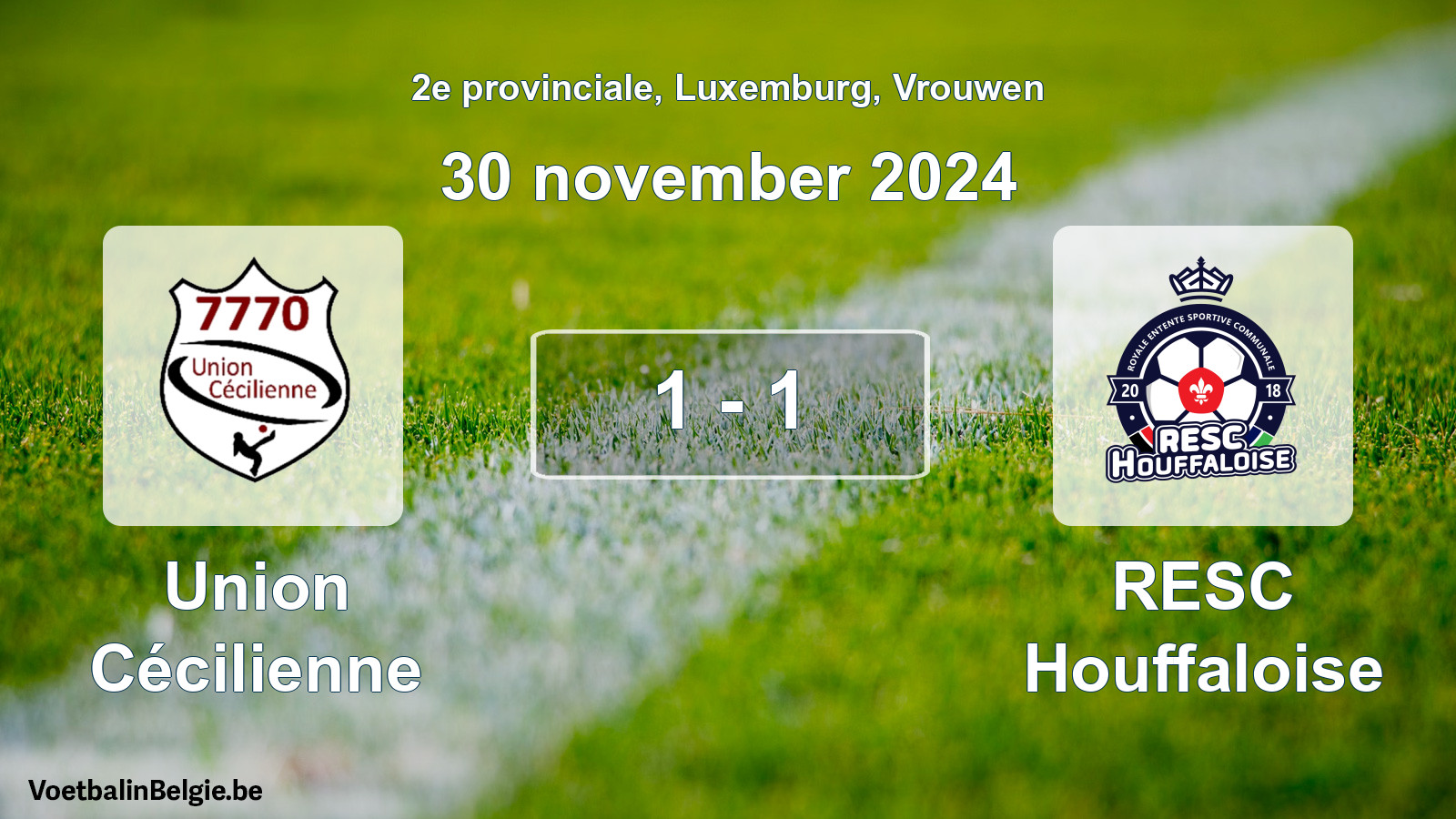 Gespeelde wedstrijd vrouwenvoetbal: Union Cécilienne - RESC Houffaloise 1 - 1 (30 november 2024)