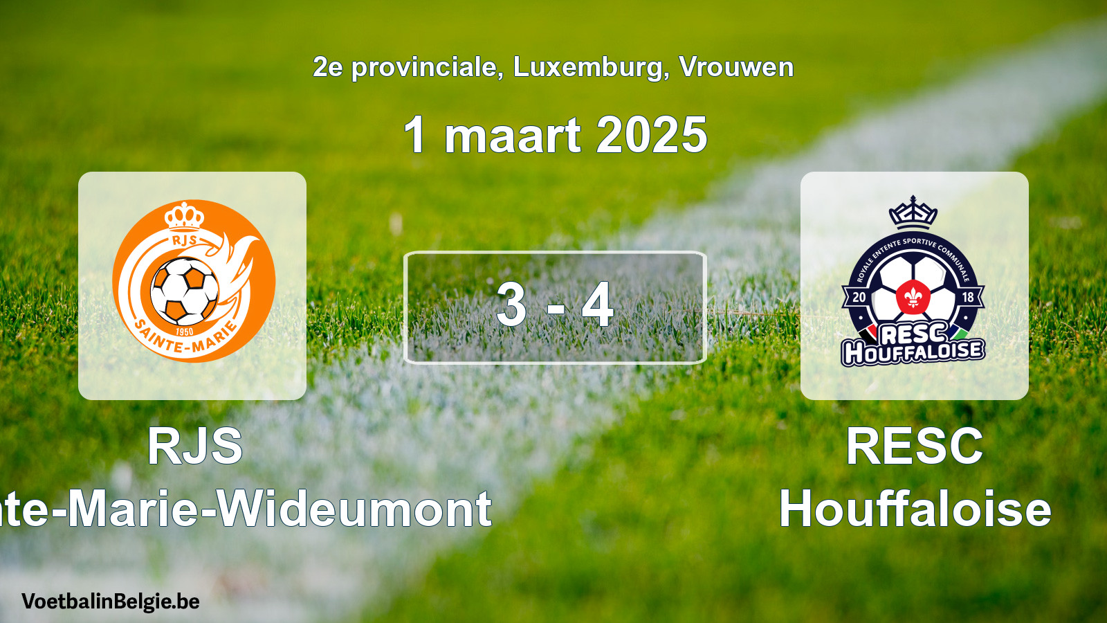 Gespeelde wedstrijd vrouwenvoetbal: RJS Sainte-Marie-Wideumont - RESC Houffaloise 3 - 4 (1 maart 2025)