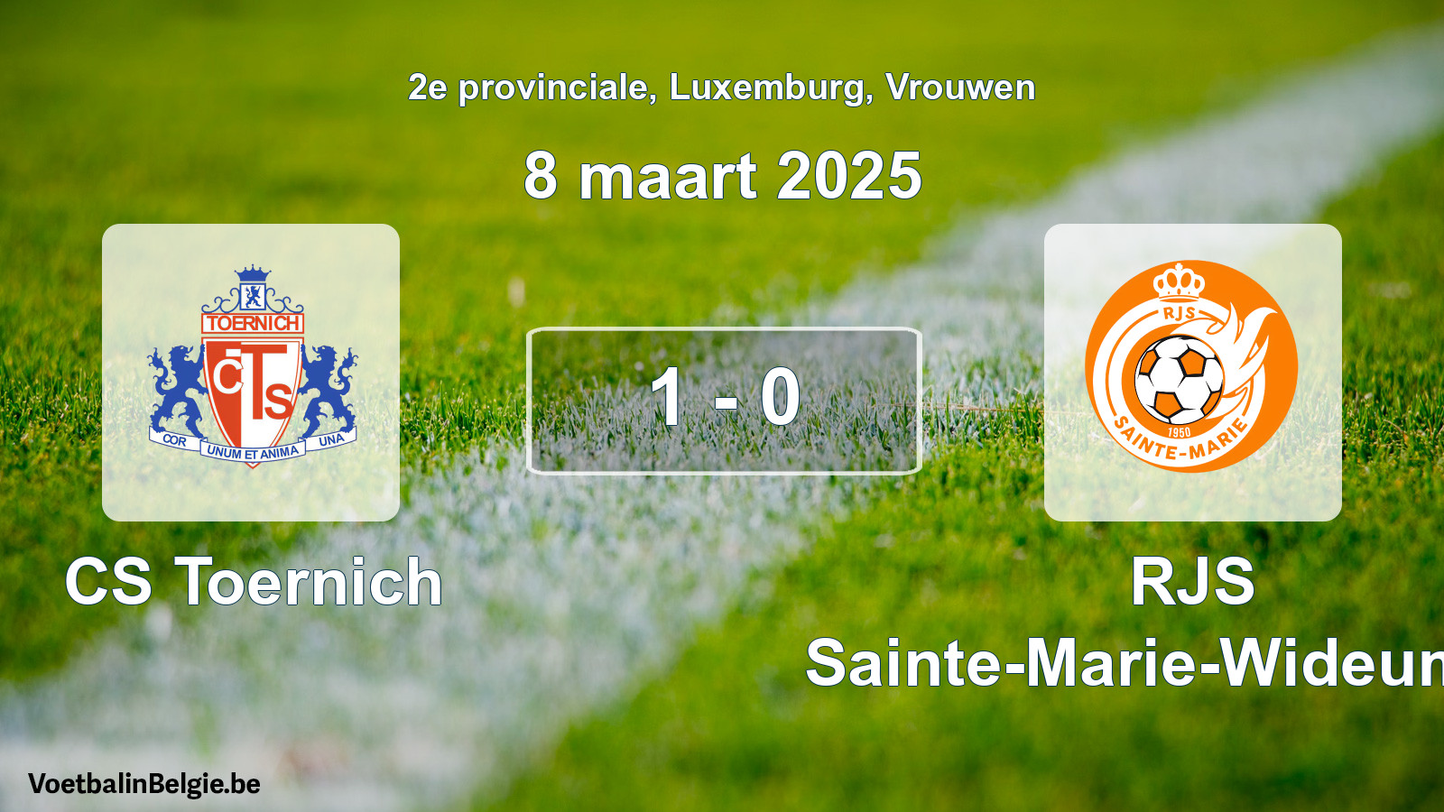 Gespeelde wedstrijd vrouwenvoetbal: CS Toernich - RJS Sainte-Marie-Wideumont 1 - 0 (8 maart 2025)