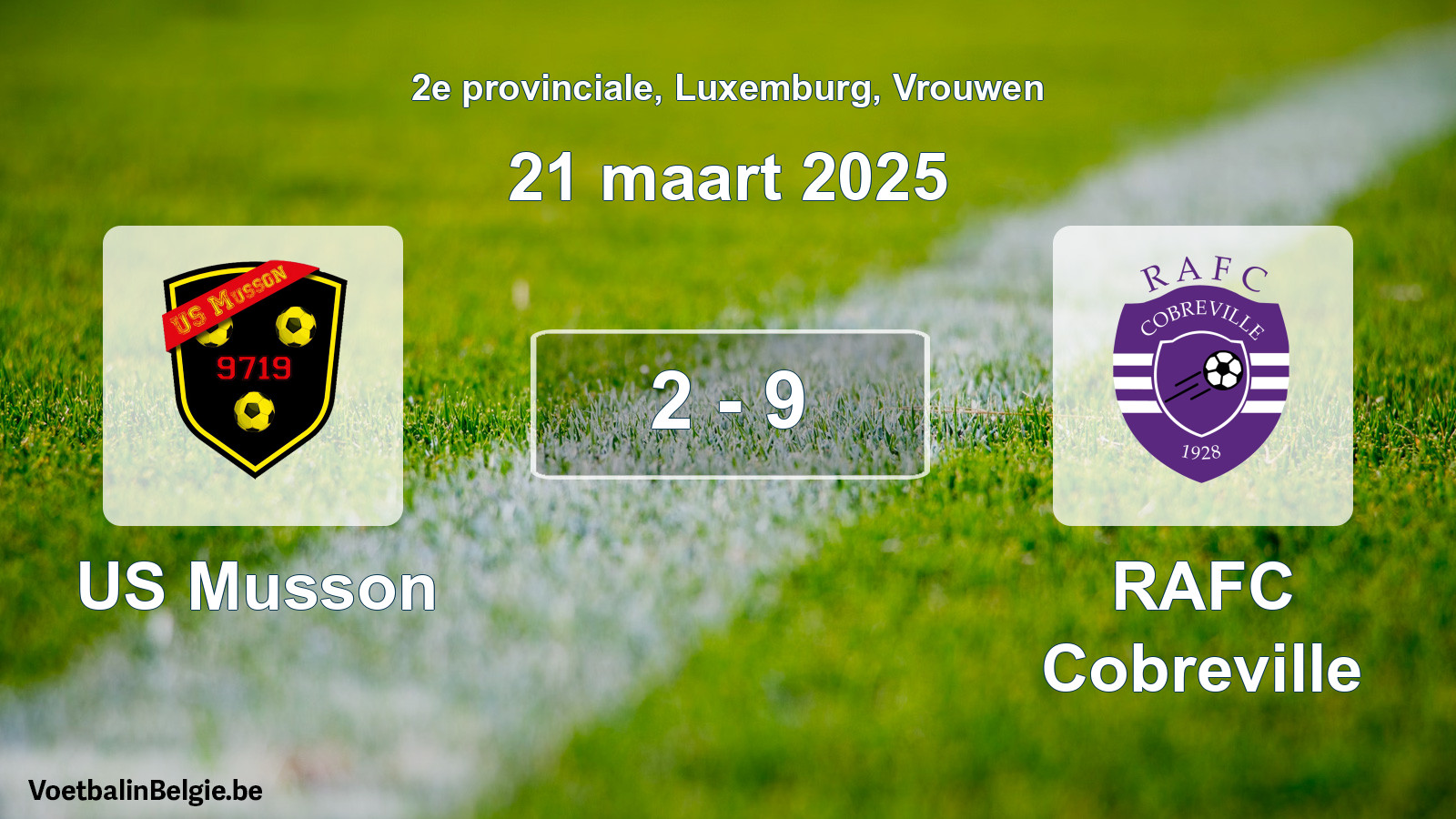 Gespeelde wedstrijd vrouwenvoetbal: US Musson - RAFC Cobreville 2 - 9 (21 maart 2025)