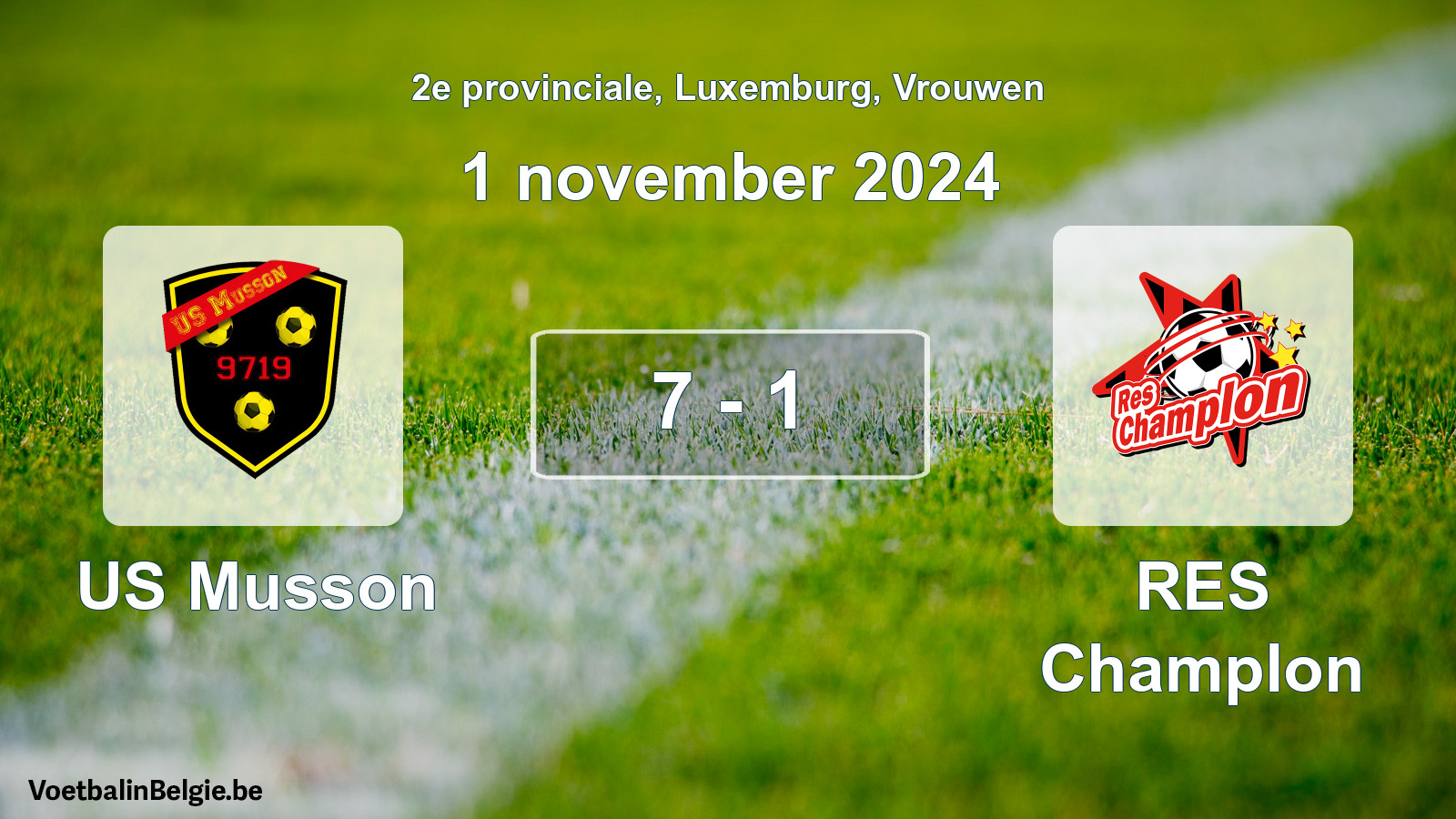 Gespeelde wedstrijd vrouwenvoetbal: US Musson - RES Champlon 7 - 1 (1 november 2024)