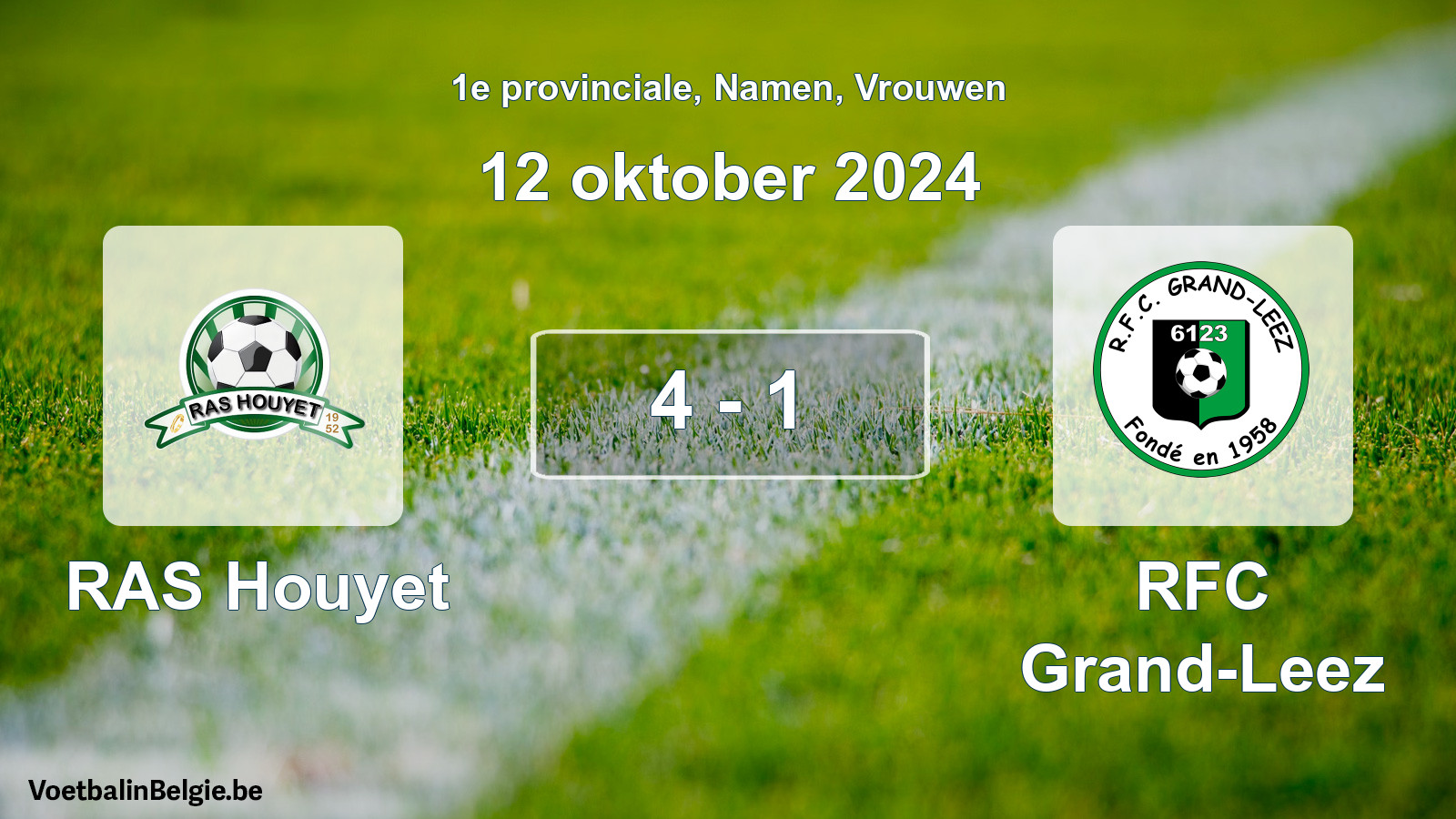 Gespeelde wedstrijd vrouwenvoetbal: RAS Houyet - RFC Grand-Leez 4 - 1 (12 oktober 2024)
