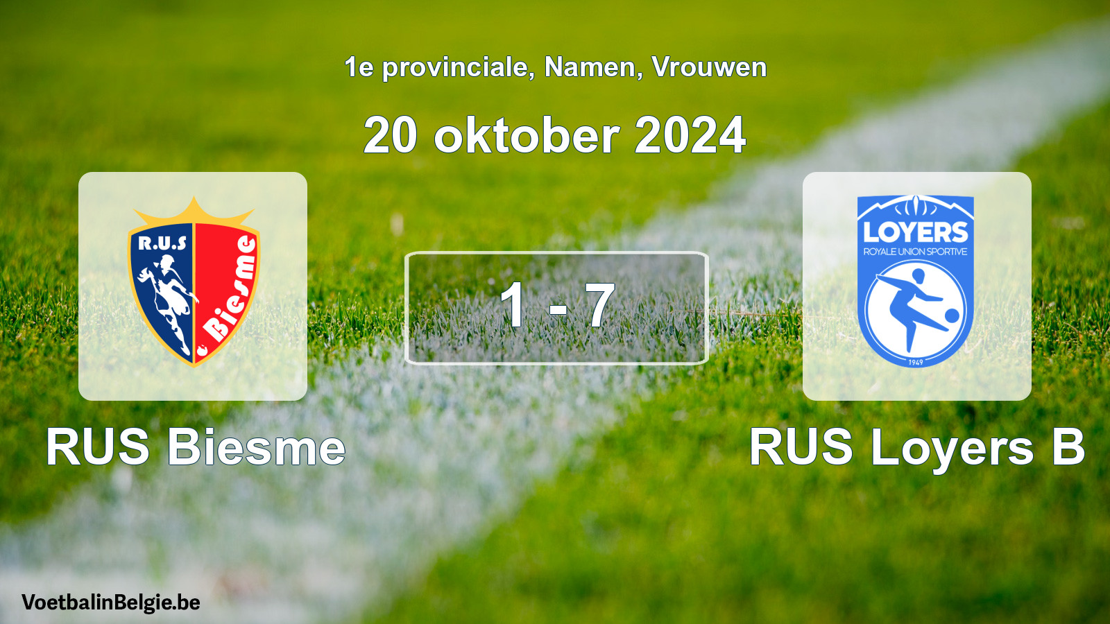 Gespeelde wedstrijd vrouwenvoetbal: RUS Biesme - RUS Loyers B 1 - 7 (20 oktober 2024)