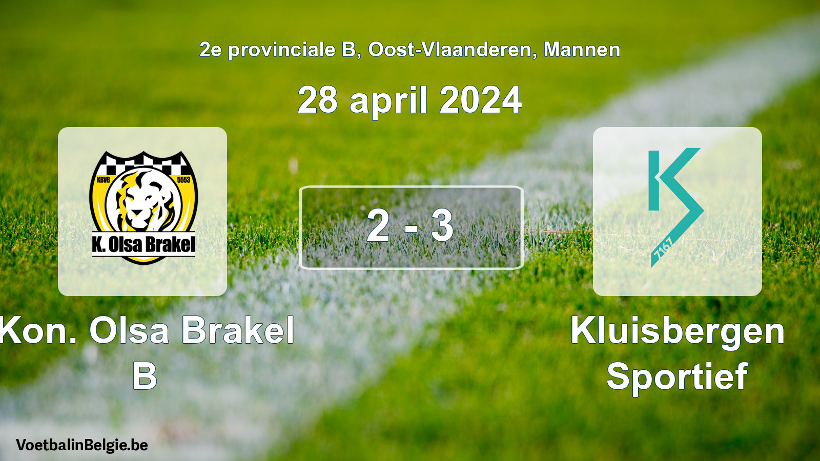 Gespeelde wedstrijd mannenvoetbal: Kon. Olsa Brakel B - Kluisbergen Sportief 2 - 3 (28 april 2024)