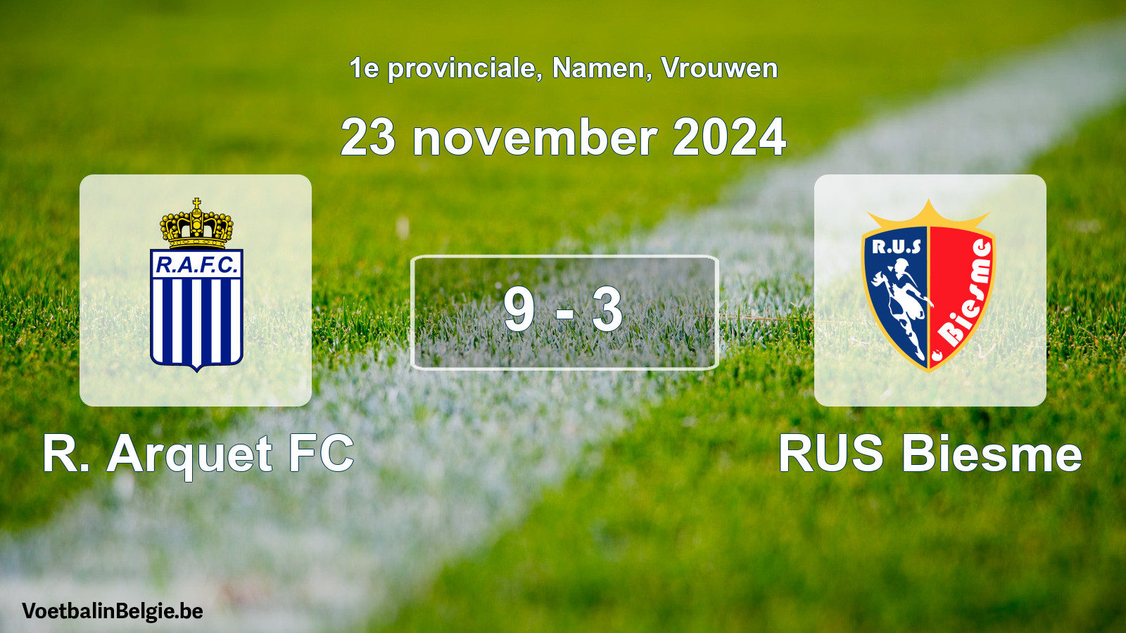 Gespeelde wedstrijd vrouwenvoetbal: R. Arquet FC - RUS Biesme 9 - 3 (23 november 2024)
