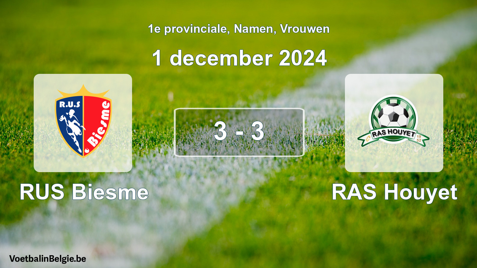 Gespeelde wedstrijd vrouwenvoetbal: RUS Biesme - RAS Houyet 3 - 3 (1 december 2024)