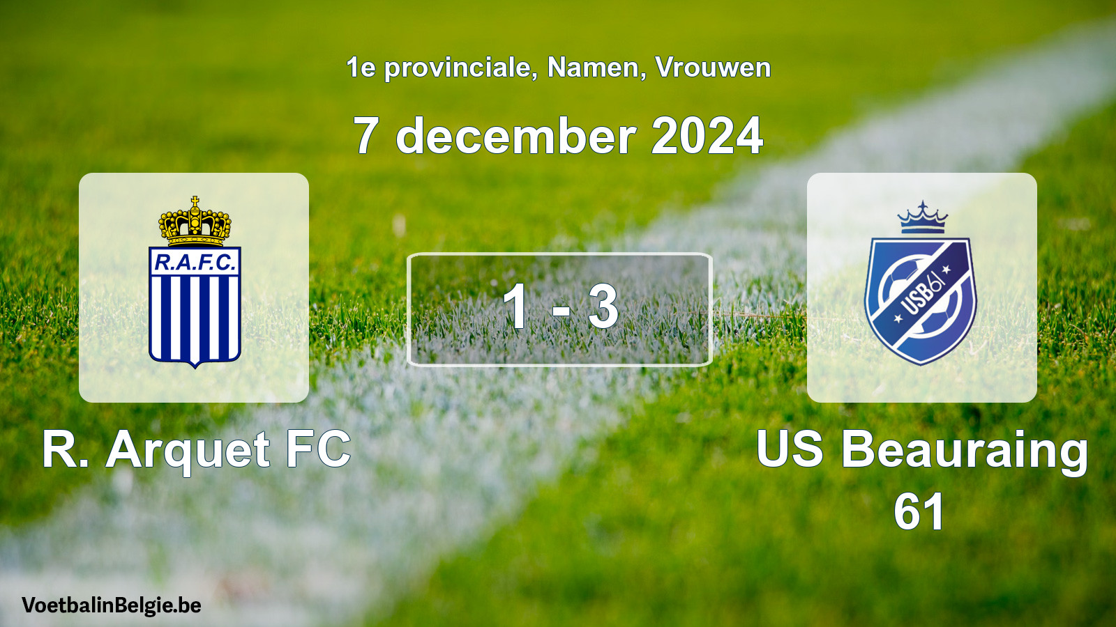 Gespeelde wedstrijd vrouwenvoetbal: R. Arquet FC - US Beauraing 61 1 - 3 (7 december 2024)