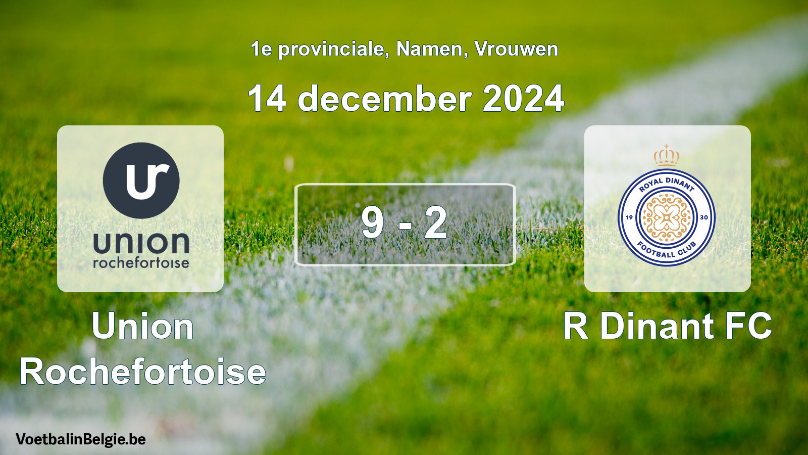 Gespeelde wedstrijd vrouwenvoetbal: Union Rochefortoise - R Dinant FC 9 - 2 (14 december 2024)