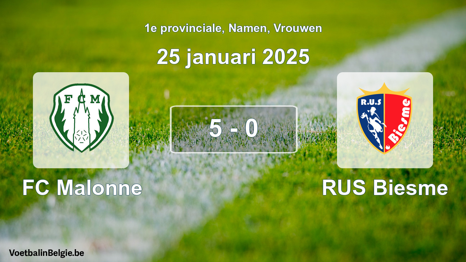 Gespeelde wedstrijd vrouwenvoetbal: FC Malonne - RUS Biesme 5 - 0 (25 januari 2025)